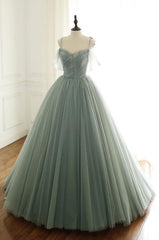 Light Green Tulle Long Prom Dress, Green Evening Dress