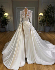 White Prom Dress, Beaded Prom Dresses, 2024 Prom Dresses
