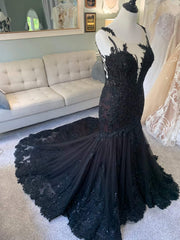 Black Wedding Dress, Gothic Wedding Dress, Mermaid Black Dress, A Line Wedding Dress, Black Lace Wedding Dress, Illusion Back Wedding Dress