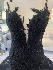 Black Wedding Dress, Gothic Wedding Dress, Mermaid Black Dress, A Line Wedding Dress, Black Lace Wedding Dress, Illusion Back Wedding Dress