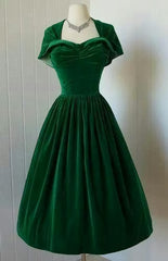 1950S Vintage Prom Dress, Green Velvet Homecoming Dress