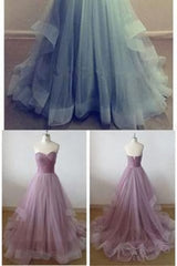 Hot Sale Charming Sweetheart A Line Tulle Floor Length Strapless Sleeveless Evening Dresses