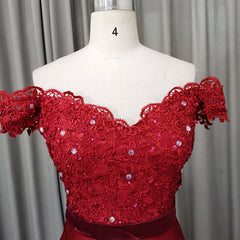 Elegant Long Mermaid Spandex Off Shoulder Party Dress, Wine Red Bridesmaid Dress