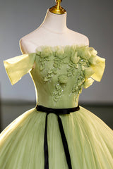 Green Off-Shoulder Tulle Long Formal Dress, A-Line Evening Dress