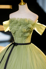 Green Off-Shoulder Tulle Long Formal Dress, A-Line Evening Dress