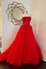 Red Beaded  Formal Dress with Slit