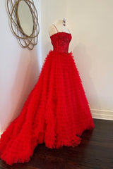 Red Beaded  Formal Dress with Slit