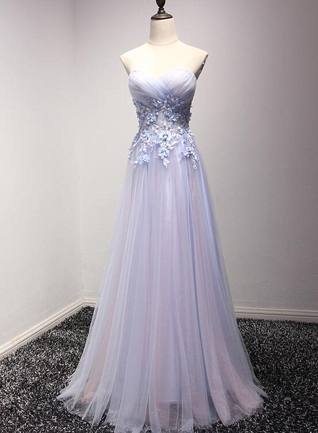Light Blue and Pink Charming Sweetheart Lace Party Dress , Formal Dress , Formal Gowns