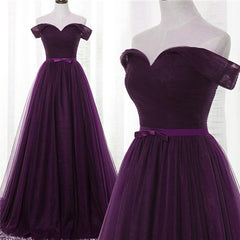 Lovely Dark Purple Tulle V-neckline Prom Dress , Long Bridesmaid Dress