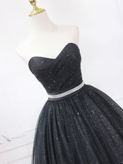 Black Strapless Tulle Knee Length Prom Dress, Black A-Line Sweetheart Party Dress