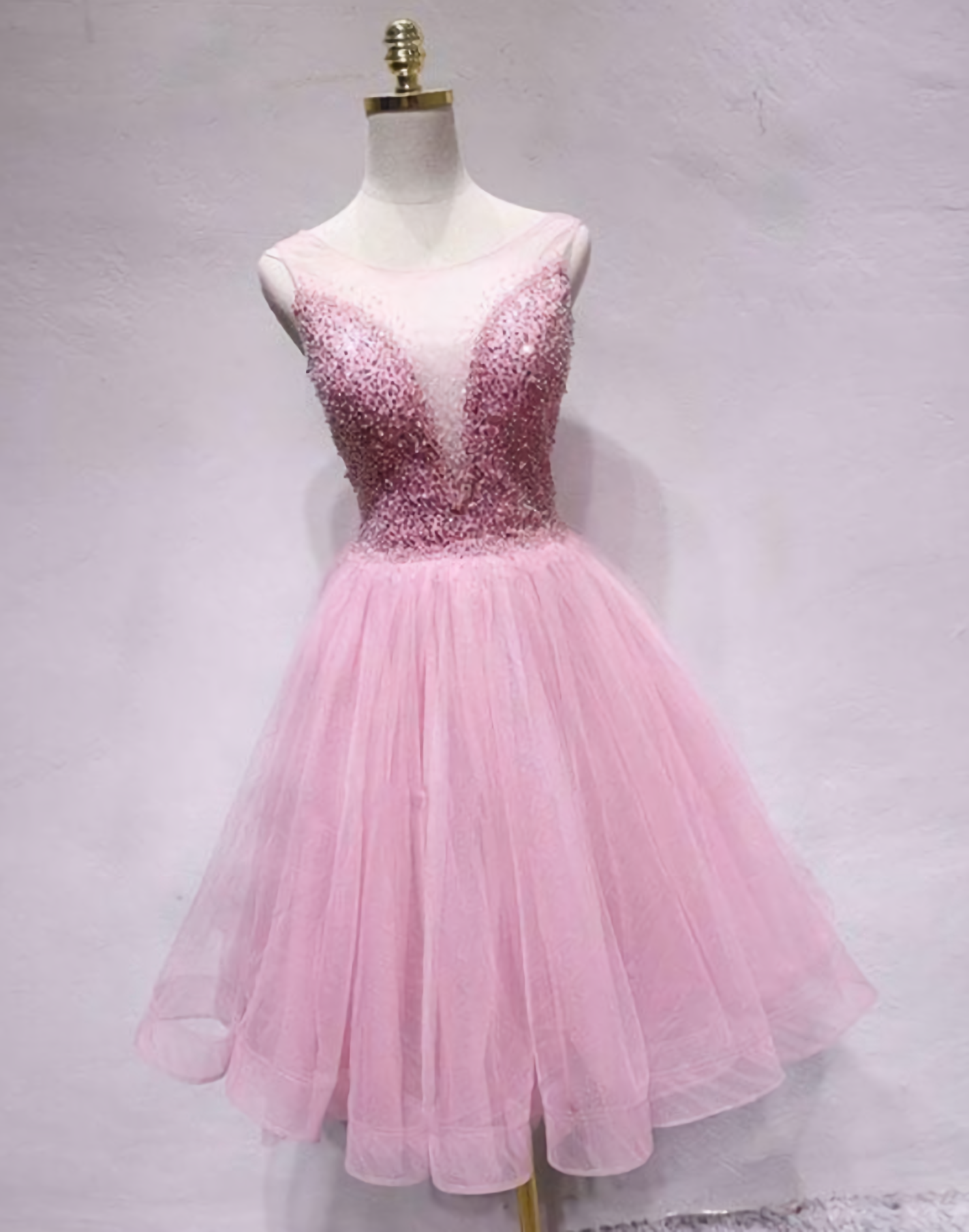 Spark Queen Pink Tulle Sequin Short Prom Dress, Pink Homecoming Dress