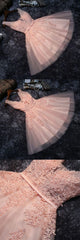 Princess V Neck Lace Appliques Beaded Short Prom Dress, Homecoming Dresses