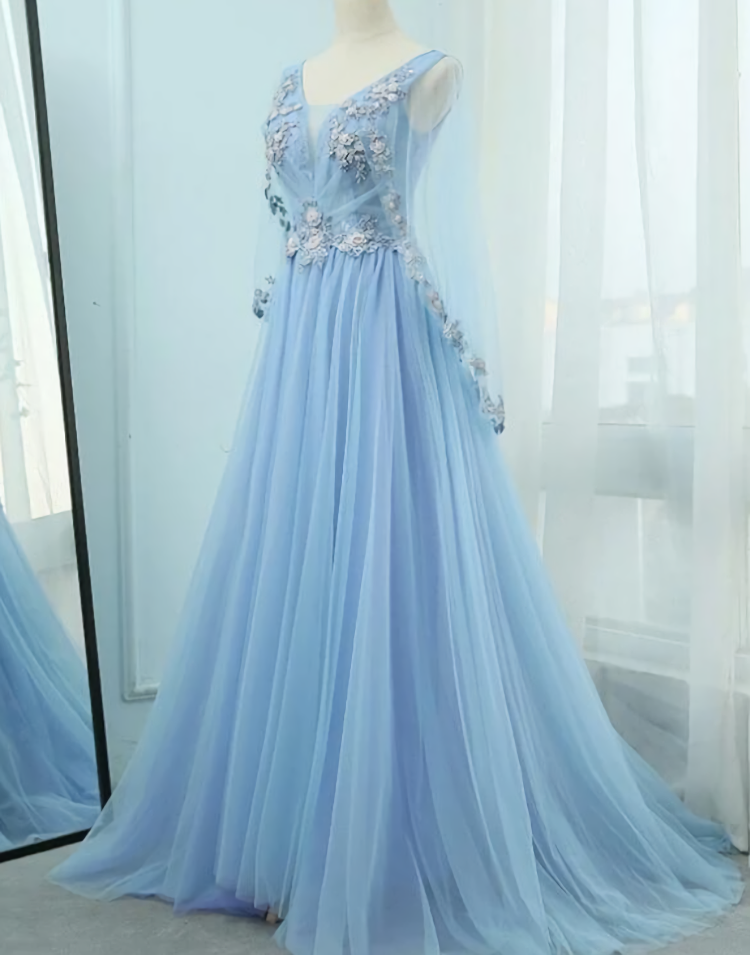 Beautiful Tulle Light Blue Floor Length Prom Dress, New Party Dress
