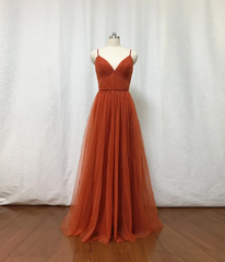 Bridesmaid Dresses, Burnt Tulle Bridesmaid Dress, 2024 Spaghetti Straps Boho