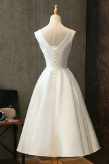 Prom Dresses, Satin V Neck Short Prom Dress, Bridesmaid Dress