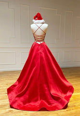 Red Satin Long Prom Dresses, Simple A-Line Evening Dresses