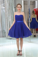 Royal Blue Chiffon Strapless Simple Homecoming Dresses
