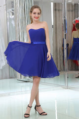 Royal Blue Chiffon Strapless Simple Homecoming Dresses