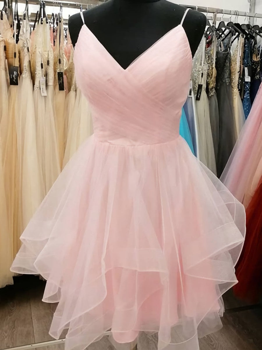 Short V Neck Pink Prom Dresses, Short Pink V Neck Graduation Homecoming Cocktail Dresses