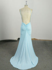 Simple Blue Mermaid Long Prom Dress, Blue Evening Dress