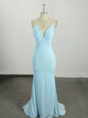 Simple Blue Mermaid Long Prom Dress, Blue Evening Dress