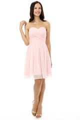 Simple Strapless Chiffon Sweetheart Short Pink Homecoming Dresses