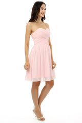 Simple Strapless Chiffon Sweetheart Short Pink Homecoming Dresses